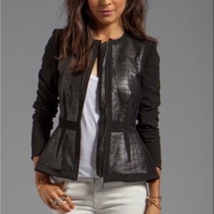 REBECCA TAYLOR Peplum Leather Accents Jacket.